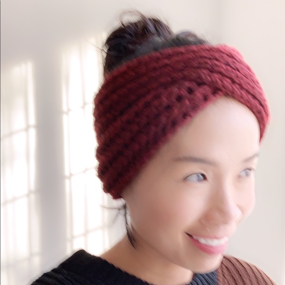 Chunky Winter Knitted Headband - WINE - Picture 5 of 6